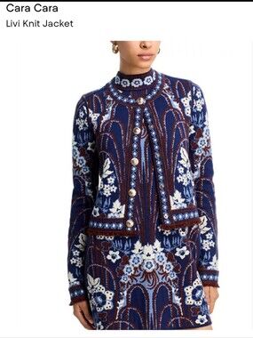 Cara Cara Navy Blue Floral Knit Cardigan